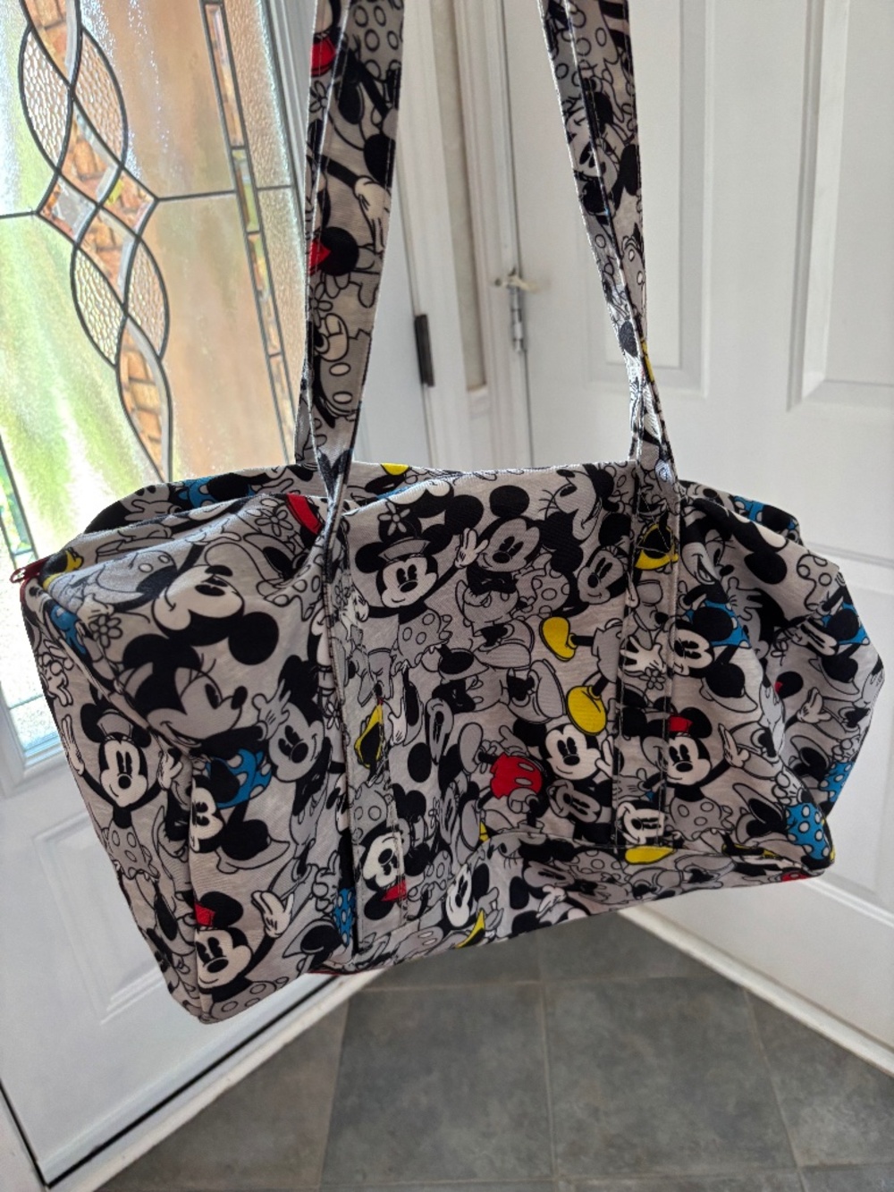 Disney Mickey & Minnie Mouse Gray All-Over Print Duffle Weekender Travel Bag